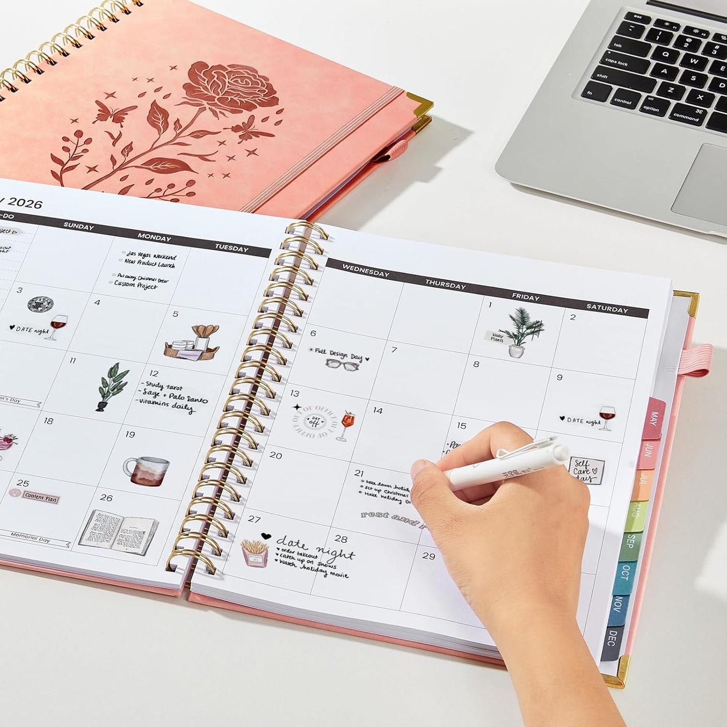2026 Planner Hardcover Weekly & Monthly Calendar Planner for Women Jan 2026 - Dec 2026 8.5" x 11" Daily Agenda Book with Tabs Spiral Bound Inner Pocket Perfect for School Office, Pink(Rose)