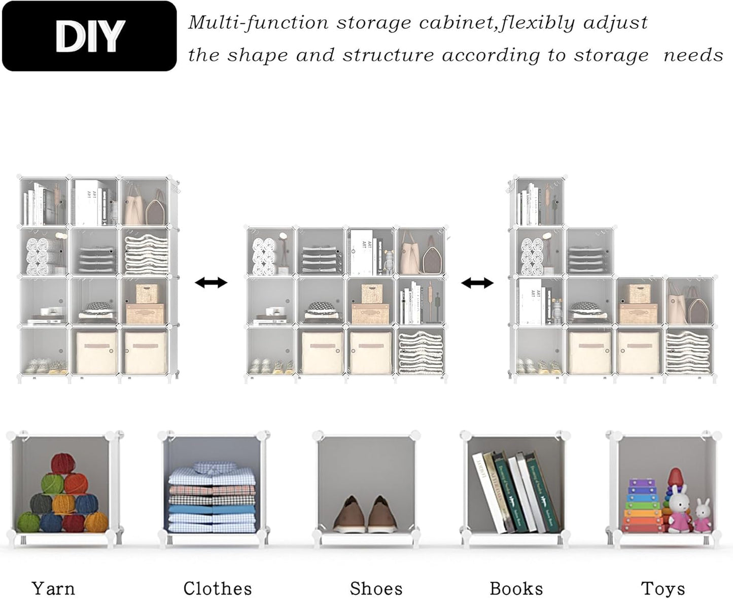 AWTATOS Cube Storage Closet Organizer 12 Cube Storage Shelves with Doors Closet Organizers and Storage Stackable Clothes Organizer for Bedroom, Home Office, White