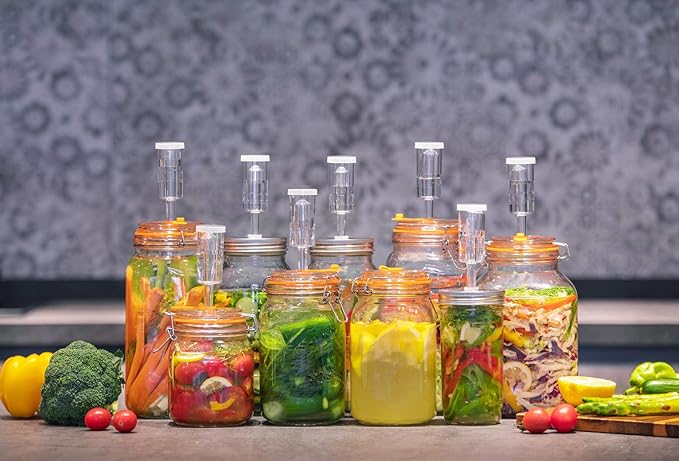 JILLMO Fermenting Jar, 2 Liter Glass Fermentation Kit with Fermenting Weights and Airlocks for Kombucha, Sauerkraut, Pack of 2