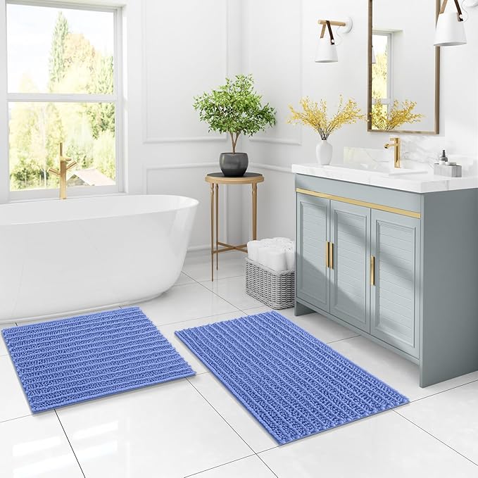Arotive Luxury Chenille Bathroom Rug Mat, Extra Soft Thick Absorbent Shaggy Bath Rugs, Non-Slip Machine Wash Dry, Plush Bath Mats for Bathroom, Shower and Tub, 47x24, Cornflower Blue
