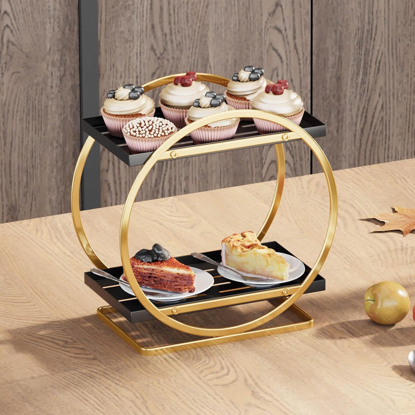 Makeup Organizer for Vanity, Black Gold Perfume Organizer for Dresser, 2-Tier Bathroom Countertop Organizers, Bathroom Counter Shelf Skincare Holder Perfume Tray Cosmetic Display