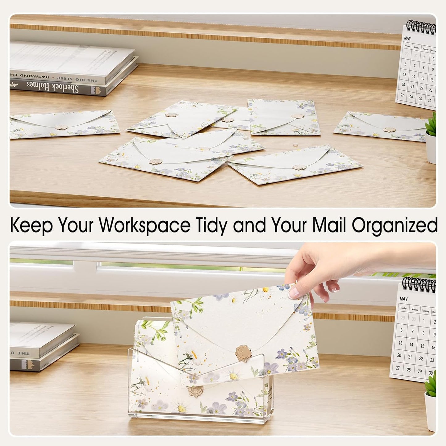 KTRIO Acrylic Mail Holder, Clear Mail Organizer Countertop, Letter Envelope Holder for Desk, Mail Sorter Letter Stand for Home Office School