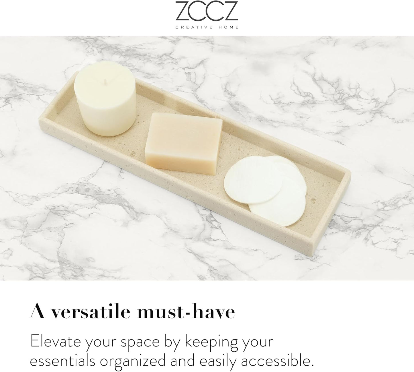 ZCCZ -Beige Bathroom Accessories Set 4 Pcs - Toothbrush Holder, Soap Dispenser, Vanity Tray, Bathroom Tumbler - Countertop Vanity Organizer - Bathroom Accessory Set- Toothbrush Holder Set, Stone Sets