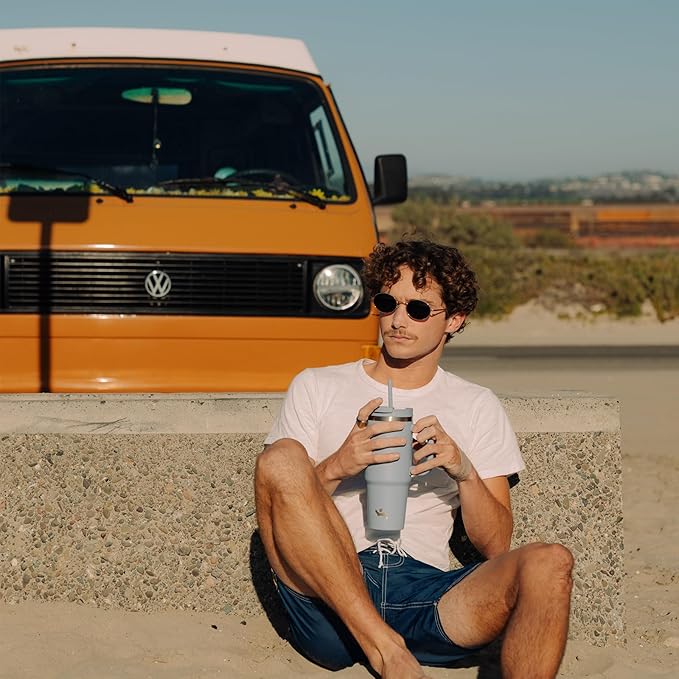 30 oz Tumbler with Handle and 2 Straws,2 in 1 Lid Insulated Water Bottle Stainless Steel Travel Coffee Mug,Lemon