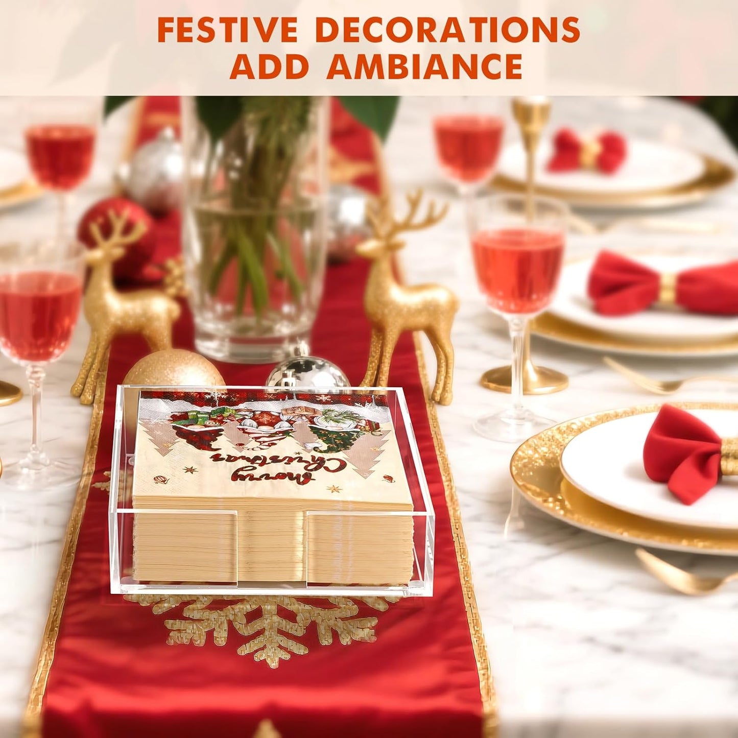 Acrylic Napkin Holder for Table, Clear Plastic Flat Napkin Holder, Modern Square Paper Napkin Holders for Kitchen, Dinner Table Guest Napkins Holder for Home, Hotel, Restaurant, Bar