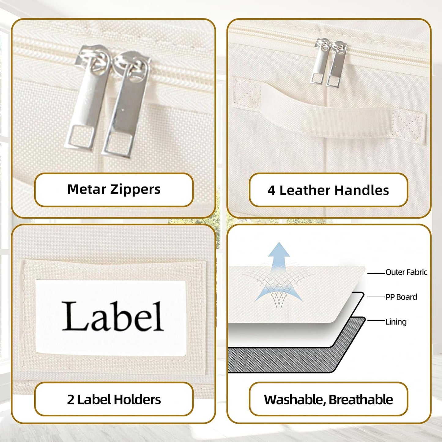 Yawinhe Underbed Bags, Storage Containers Bags with Lid, Foldable Blanket Bins, with Sturdy Zipper und Label Holders, for Clothing, 23.6''Lx11.8''Wx6''H, 1Pack,Beige,SNH002BES-1