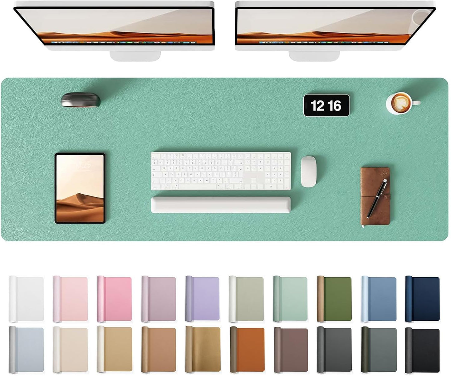 YSAGi Leather Desk Protector, Office Mat, Large Mouse Mat, Non-Slip PU Leather Blotter, Laptop Desk Pad, Waterproof Writing Pad for Office and Home (Green-Blue, 47" x 17")