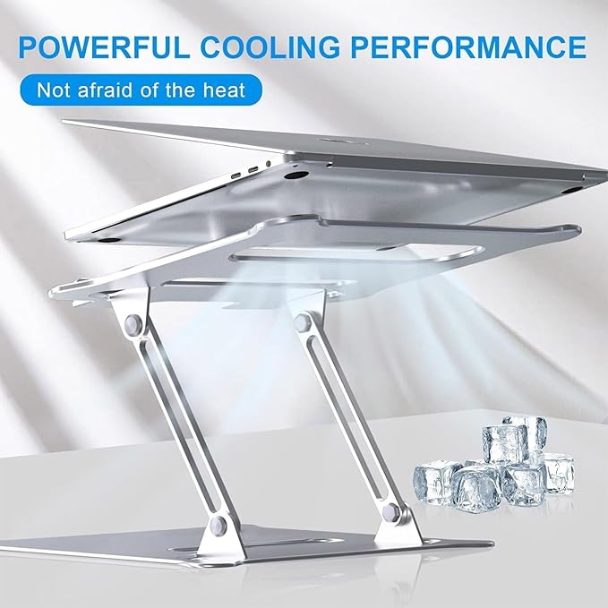 Laptop Stand Height Adjustable Foldable Holder Aluminium Alloy Ergonomic Notebook Ventilated Foldable Height Adjustable with Hollow Design with Storage Hole
