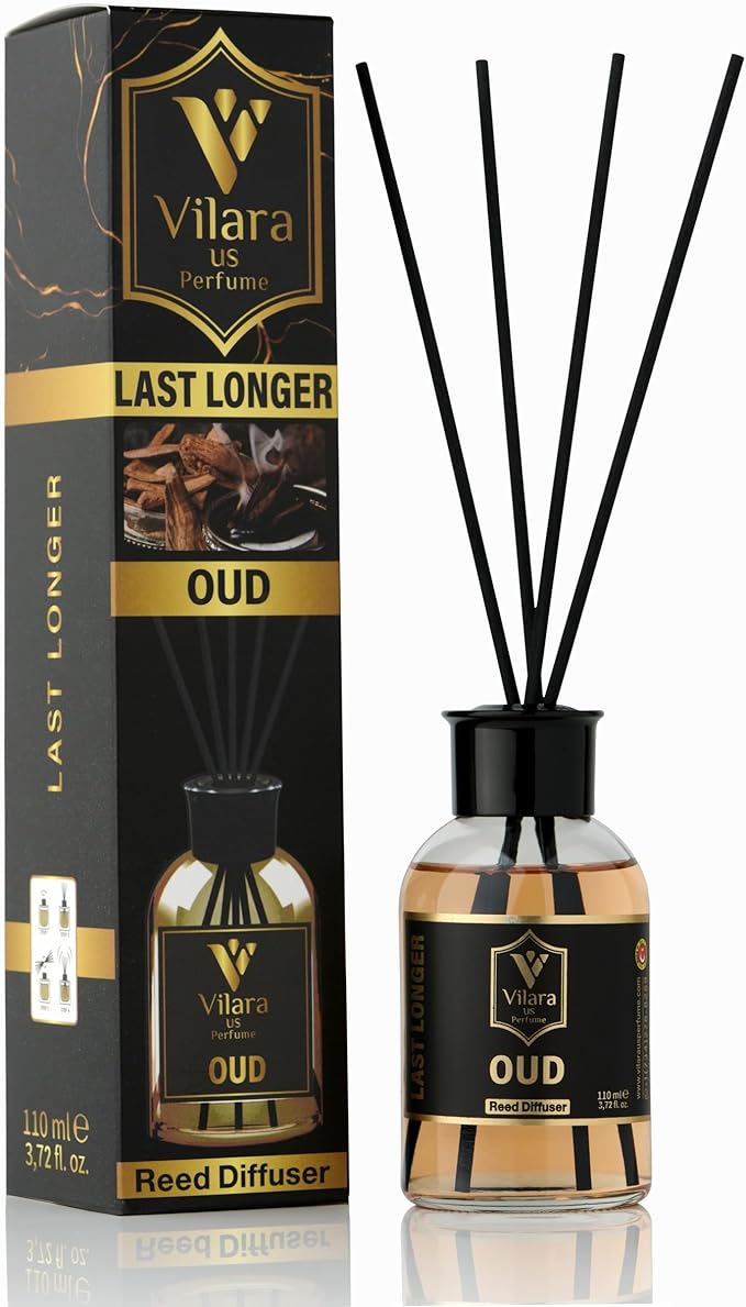 Luxury Reed Diffuser Set - 110ml Aromatherapy Diffuser with Natural Sticks, Aesthetic Room Decor, Long-Lasting Air Freshener for Home, Bathroom, and Office, Essential Oil Stick Diffuse (Oud Pack)
