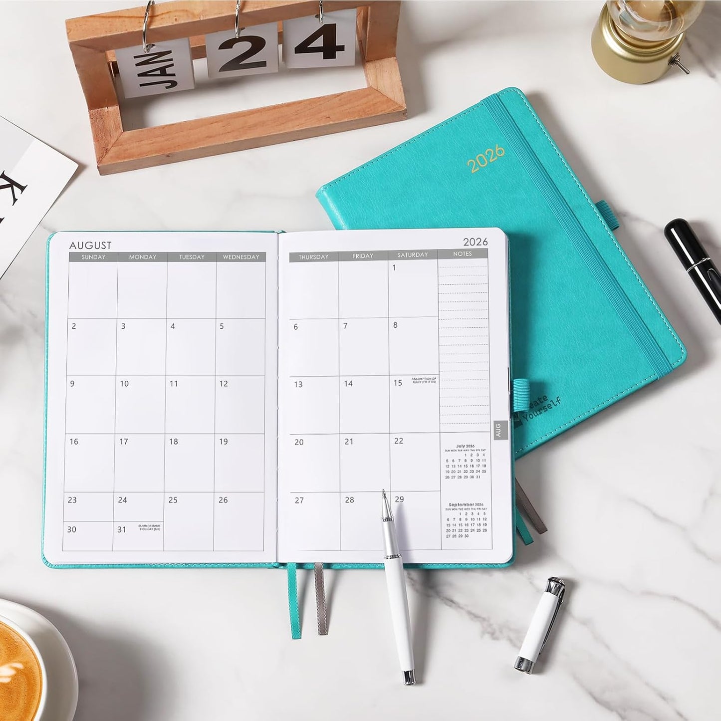 2026 Planner - Planner 2026, 2026 Weekly Monthly Planner, Jan.2026 - Dec.2026, 5.7'' x 8.4'', Thick Paper, Leather Cover, Pen Holder, Back Pocket, Bookmarks, Perfect Daily Organizer - Green