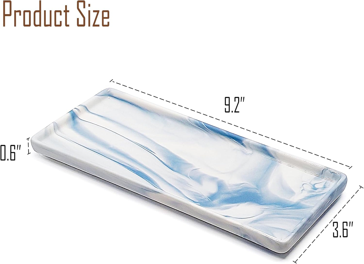 9.2" Porcelain Small Bathroom Tray, Ceramic Countertop and Vanity Tray for Cosmetics, Perfume, Jewelry, Candle - Soap Tray for Kitchen Counter (Blue)