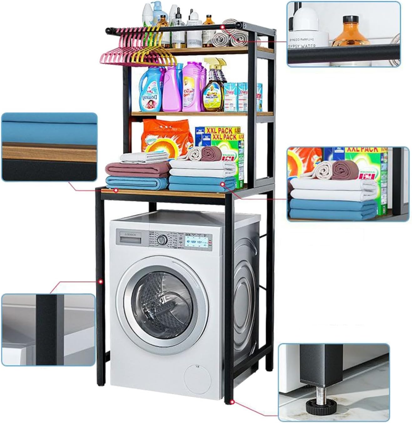 Gdrasuya10 3 Tier Over The Washer and Dryer Storage Shelf, Black Washing Machine Storage Utility Rack Freestanding Laundry Storage Shelf Organizer Space Save for Laundry Room Organization