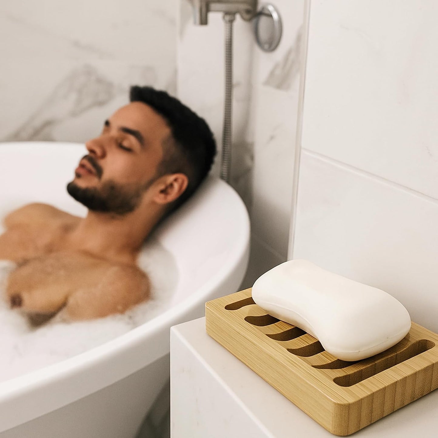 Soap Dish for Shower, 6 Pack Natural Bamboo Bar Soap Holder, Anti-Slip Design for Peace of Mind, Natural and Healthy Material