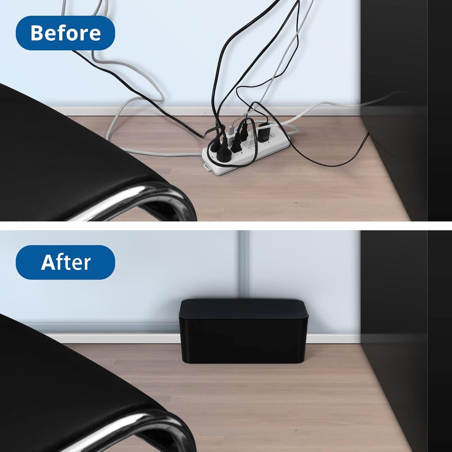 ZhiYo Cable Management Box Black, 2Pack Cord Organizer Box - Extra Large and Medium Size, Cord Hider Box to Conceal Power Strips on Desk or Floor, Made from Electrically Safe ABS Material