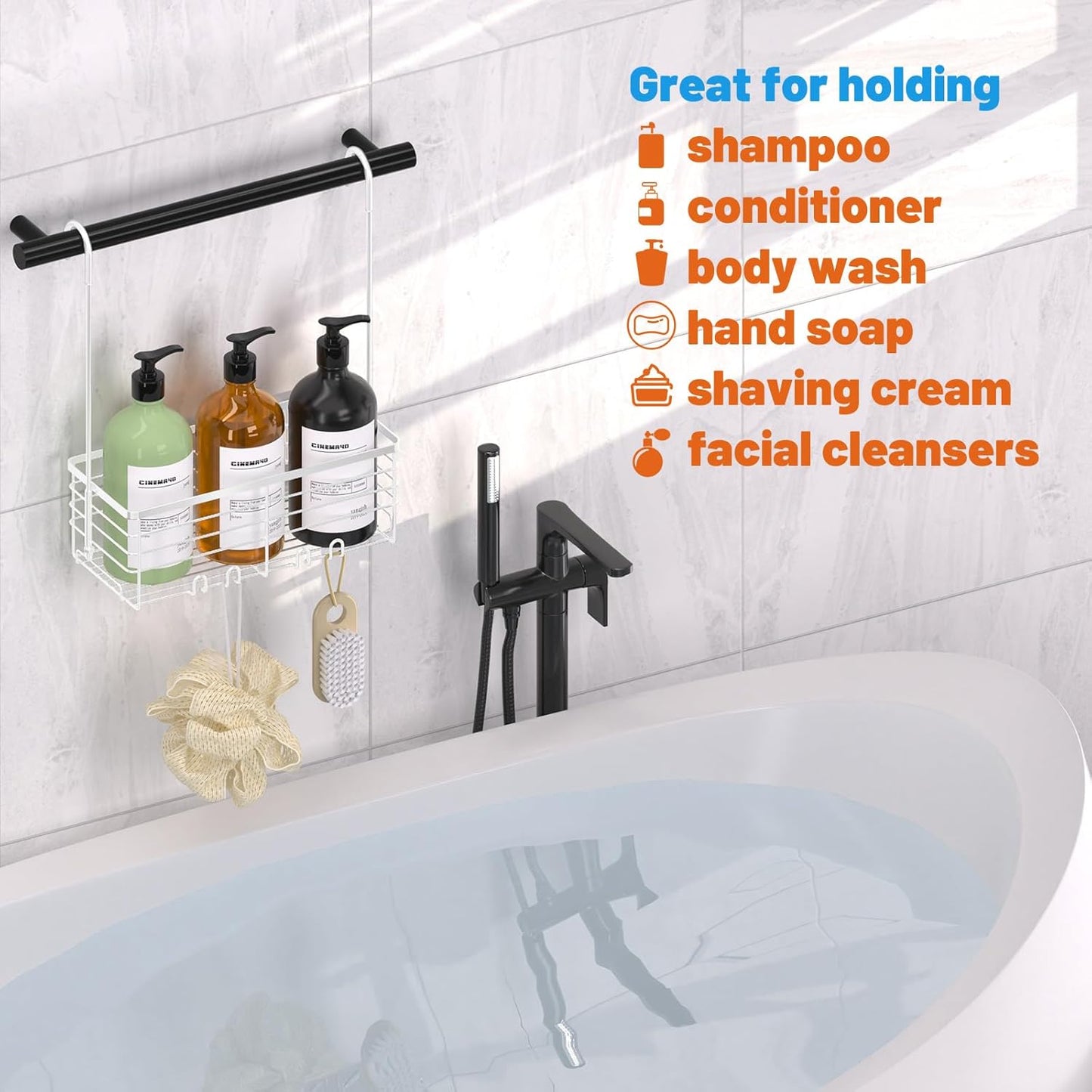 YUOROS Hanging Shower Caddy, Shower Caddies Bathroom Shower Rack Organizer Shampoo Bracket (White)