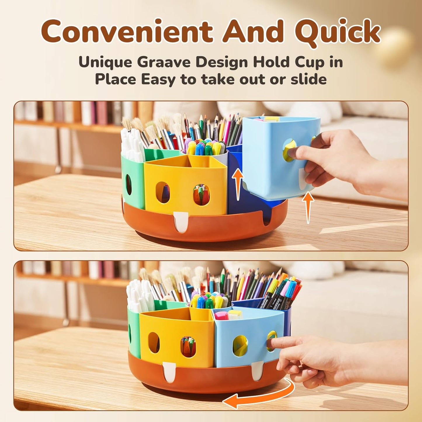 GAMENOTE Rotating Art Supplies Organizer - Lazy Susan Office School Supply for Kids Desk Organization and Storage Homeschool Craft Caddy Classroom Organization (Large)