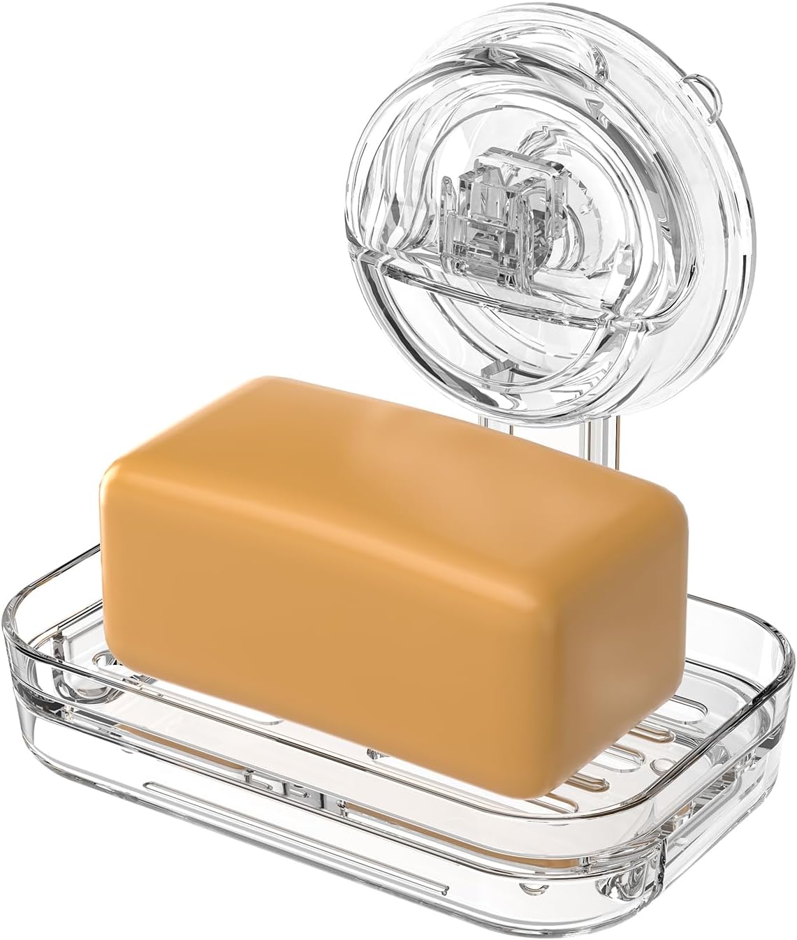 Soap Dish for Shower Clear Acrylic Soap Holder with Self-Draining Design No Drilling Required Strong Fixation for RV Bathroom and Kitchen Easy to Clean and Space Saving (Suction Cup)