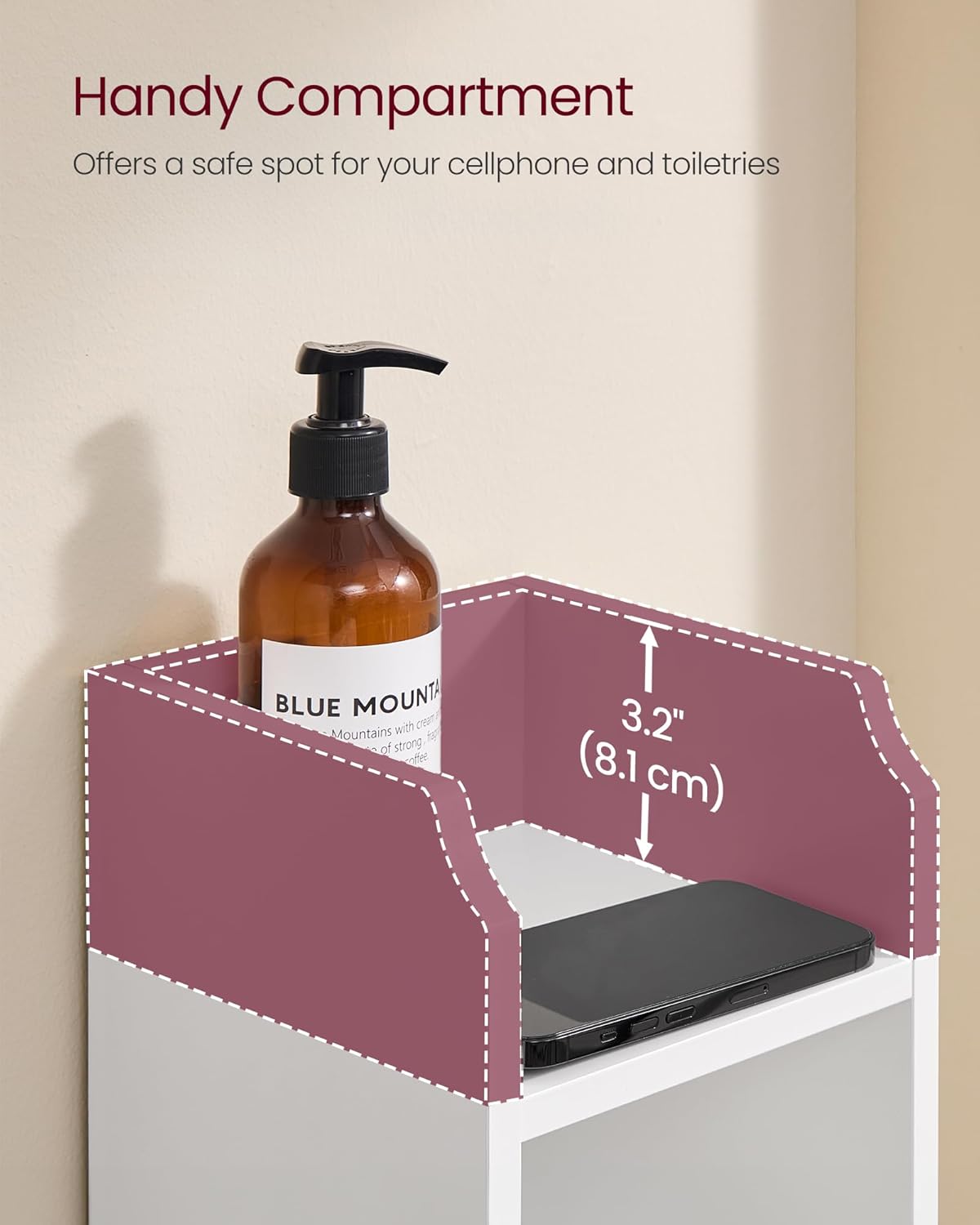 VASAGLE Small Storage Corner Floor Cabinet with Door, 7.9 x 7.1 x 36.2 Inches, Narrow Toilet Paper Storage Holder, Adjustable Shelves, for Bathroom, Living Room, Small Spaces, Cloud White UBBC311W01