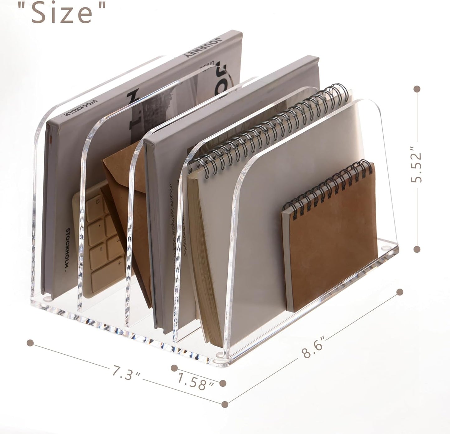 YUXUN Desk File Organizer Upright Clear Acrylic Desktop Organizer File Sorter Office Organization File Holder 4-Section Bookshelf for Home, Office & Classroom