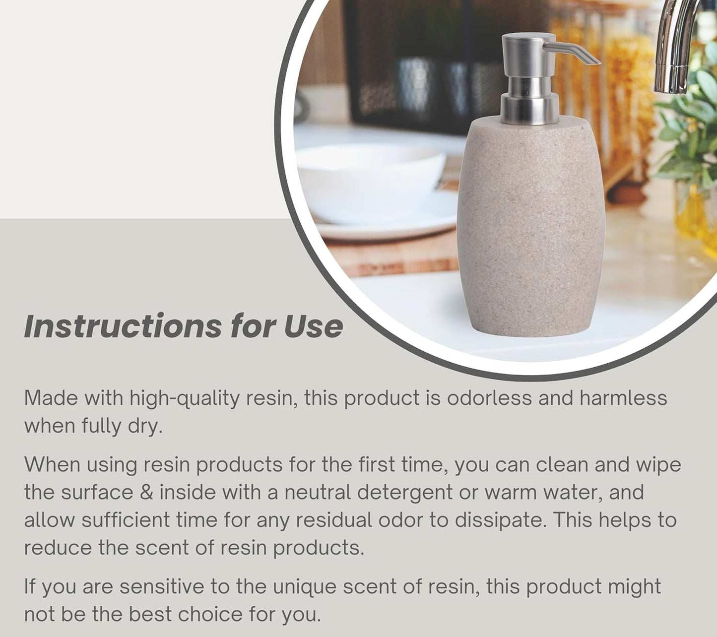 Sandstone Textured Resin Soap Dispenser with Metallic Pump and Waterproof Bottle Labels for Bathroom Kitchen Dish Hand Wash Shower Lotion Shampoo, 12 Oz, Beige