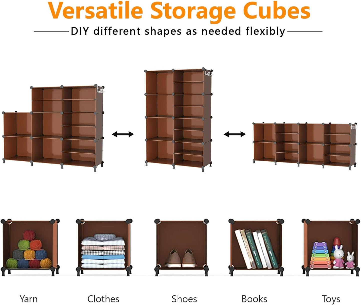 AWTATOS Closet Organizer 8 Cube Storage Shelves Clothes Organizers Closet Storage Stackable Cubby Shelving for Closet Bedroom Living Room Office Cocoa Brown
