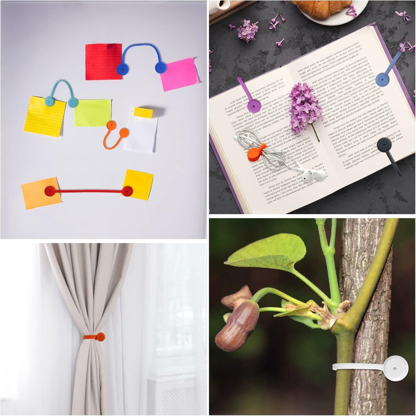 Motiloo 24 Pack Reusable Silicone Magnetic Cable Ties Strong Snap on Magnetic Cord Ties for Bundling and Organizing, Holding Stuff, Book Markers, Fridge Magnets