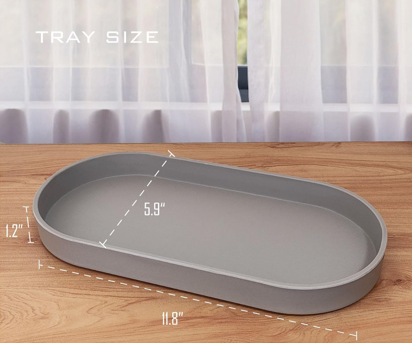 Gray Small Tray (11.8 inch), Oval Tray for Kitchen Counter, Bathtub Bathroom Vanity Items, Countertop Organizer, Coffee Accessory, Bar, Serving Seasoning, Salt and Pepper, Soap, Perfume.