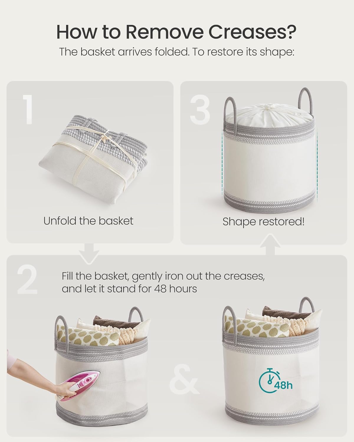 SONGMICS Laundry Hamper 90L, Laundry Basket with Handles, Laundry Bag with Lid, Cotton Rope, Drawstring, for Clothes, Blankets, Living Room, Bedroom, Dove Gray URLH090G01