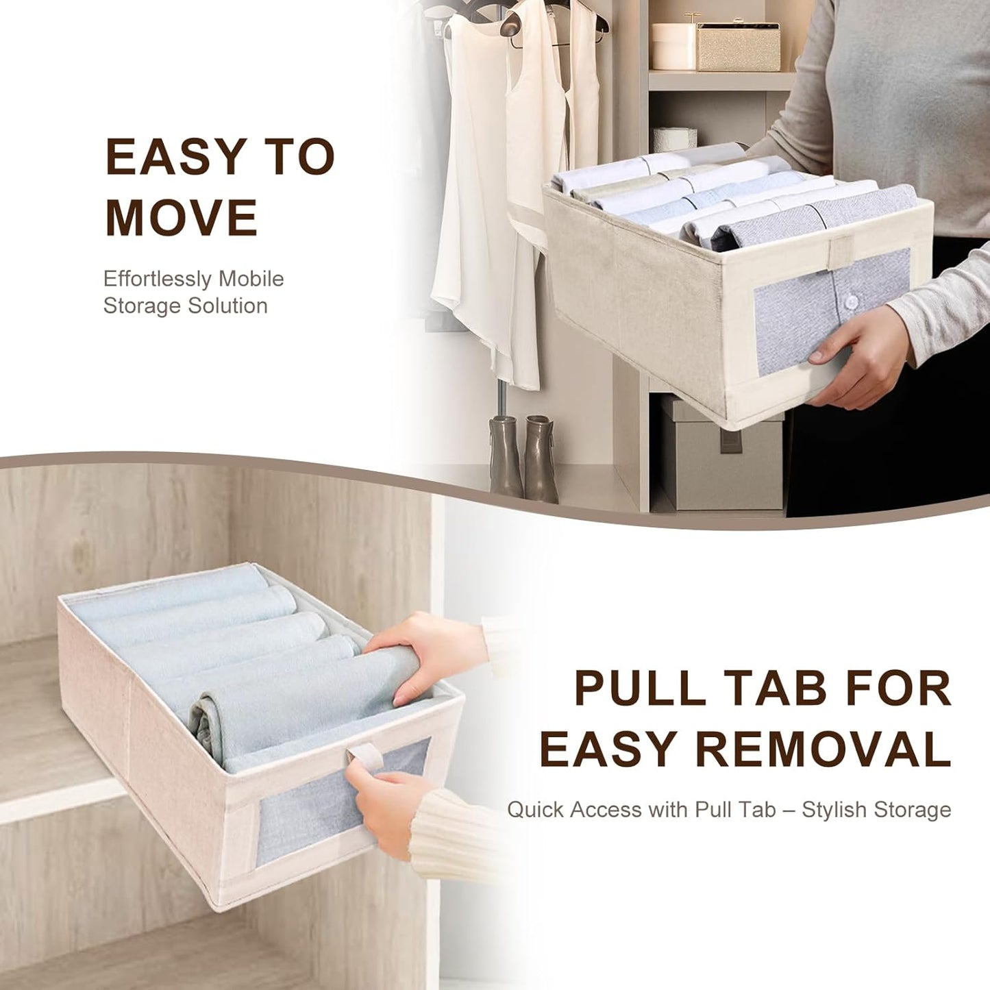 12 Pack Linen Organizers and Storage, Closet Storage Bins Linen Closet Baskets for Organization Foldable Organizer Bins with Clear Window for Organizing Clothing, Beige