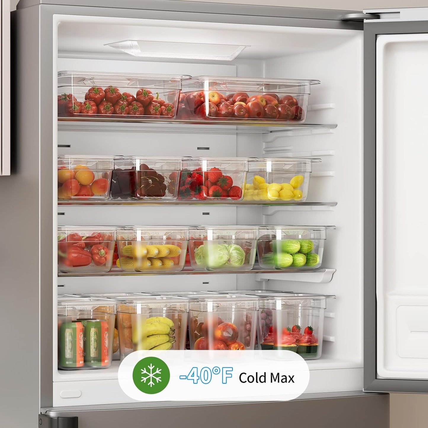 1/4 4'' 6 Pack Plastic Food Pans With Lids, Clear Food Pan, Commercial Stackable Polycarbonate Freezer-Safe for Fruits Vegetables Restaurant Kitchen