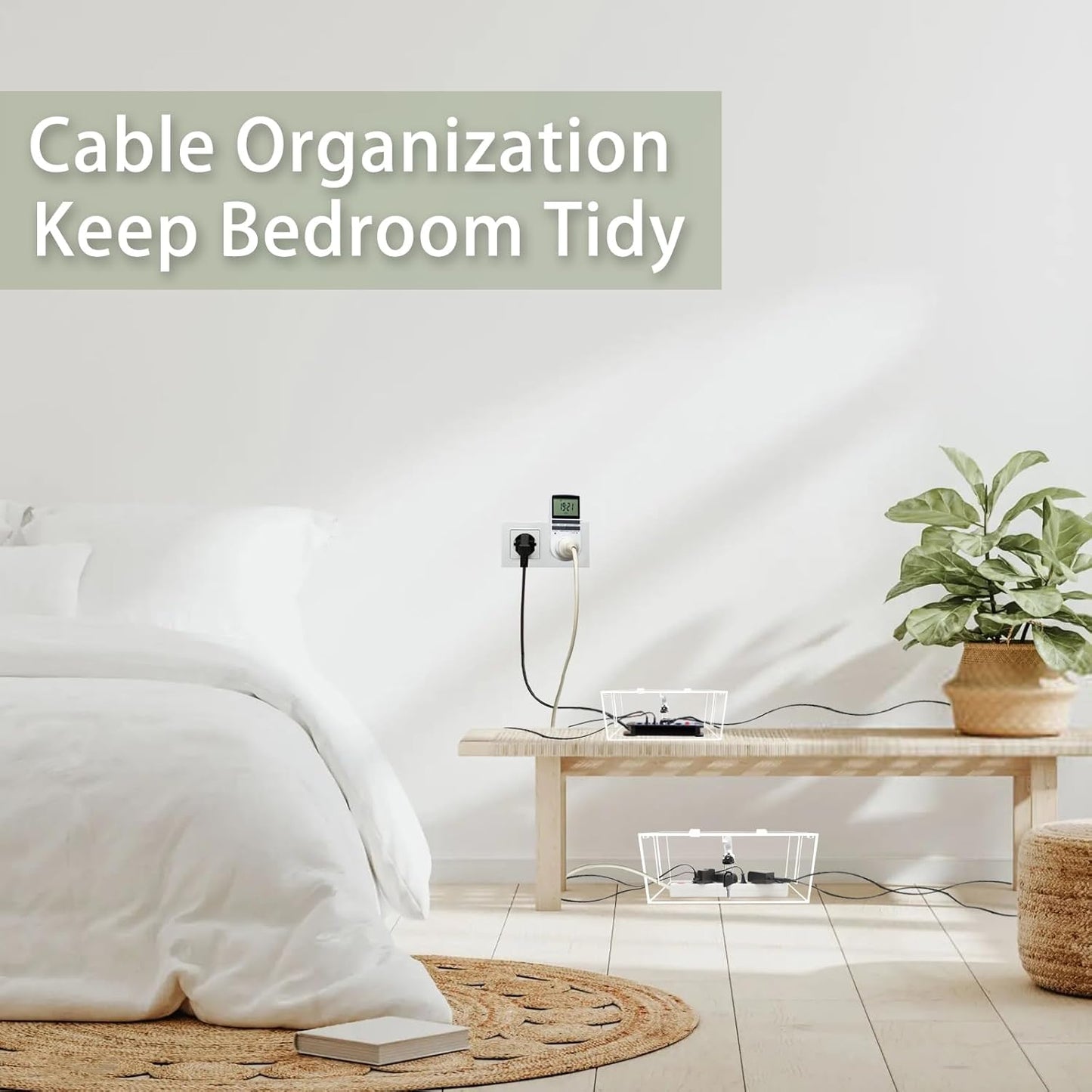 2PC Cable Management Box with Lock,Acrylic,Cable Organizer Box & Power Strip Cover, Wire Organizer for Surge Protector Power Strip,TV Computer,Cable Wires of Home,Office,Child and Pet Proof