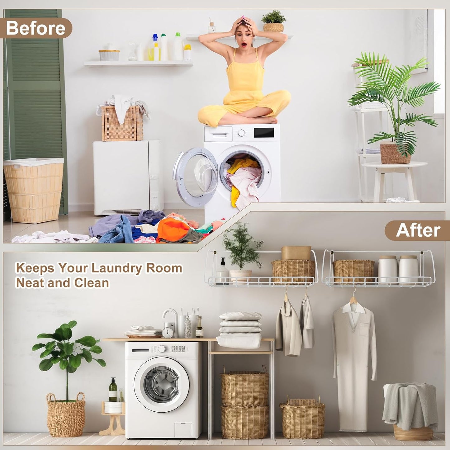 Geelin 2pcs 17in Wide Laundry Room Shelves Laundry Utility Hanger Shelves Wire Rack Shelving Closet Shelf with Two Different Ways to Hung Wall Mounted for Pantry Room Closet Storage Basement