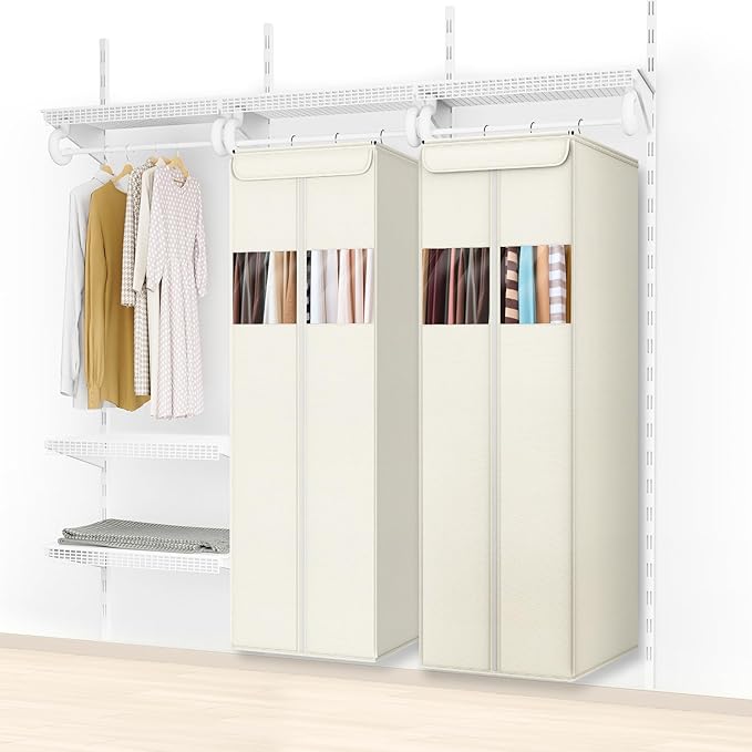 Zilink Large Hanging Garment Bag 54" Garment Bags for Hanging Clothes with Clear Window Space Saving Garment Bags for Storage with Built-in Metal Hanging Rod for Suits, Coats, Dresses