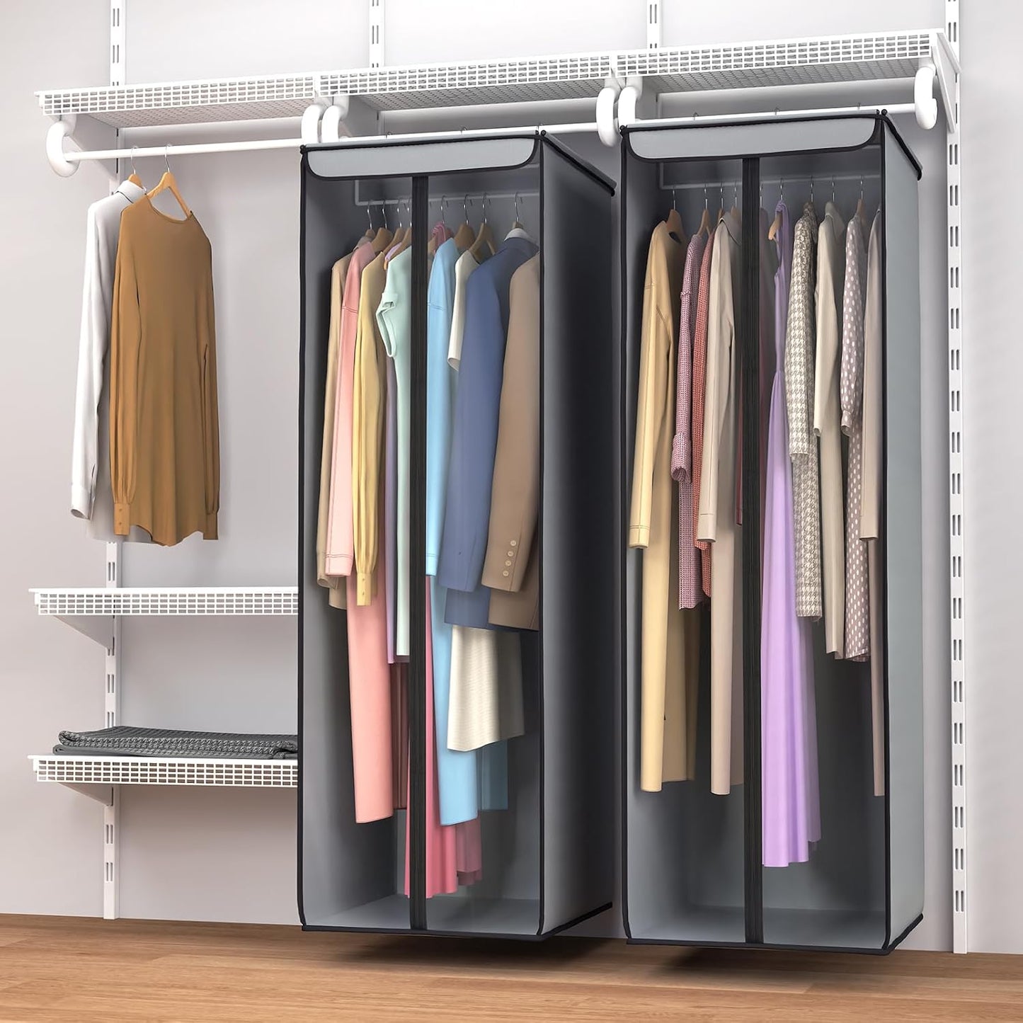 Univivi Garment Bags for Hanging Clothes, Large Clothes Storage Bags Closet Organizer with Clear Window, Premium Hanging Garment Storage Bag for Suits, Coats, Dresses, 54"