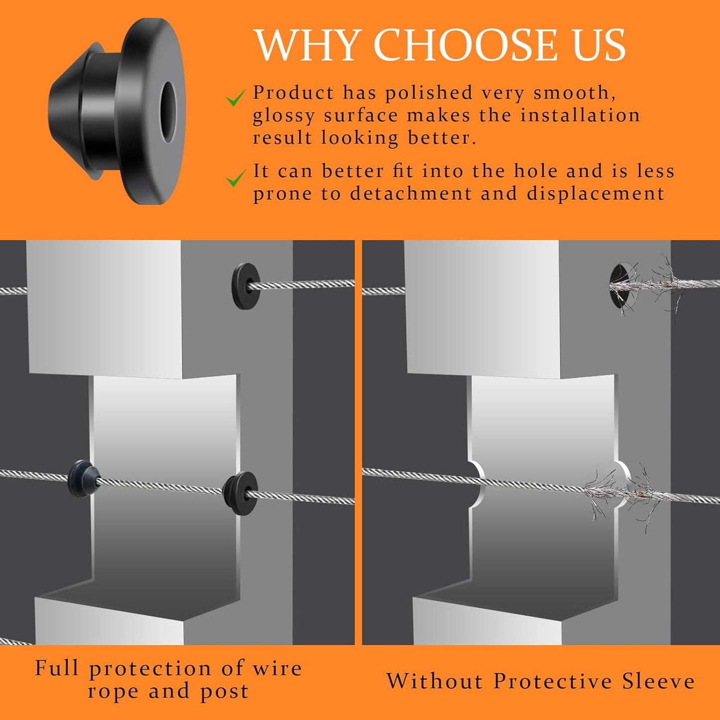 200 Pack Cable Railing Rubber Grommets for 1/8", 5/32", 3/16" Cable Protector Sleeves for Indoor/Outdoor Metal Posts - Durable & Weather-Resistant (200)