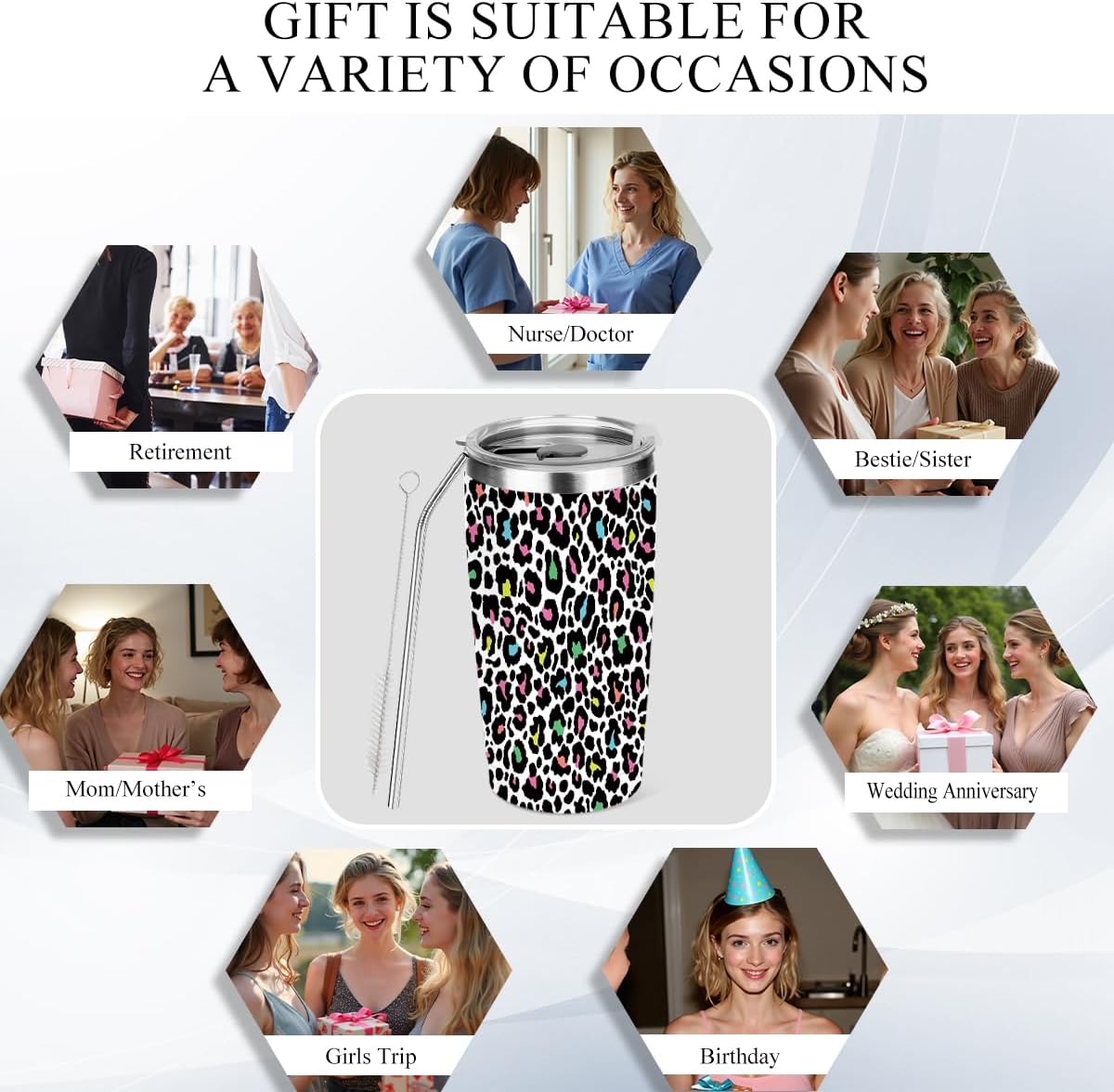 20 oz Insulated Tumbler,Tumbler with Lid Straw, Leopard Decor Insulated Travel Coffee Mug Stainless Steel Cup for Cold Hot Drink Gift for Women Friend Christmas Birthday Friendship ((Neon Leopard))