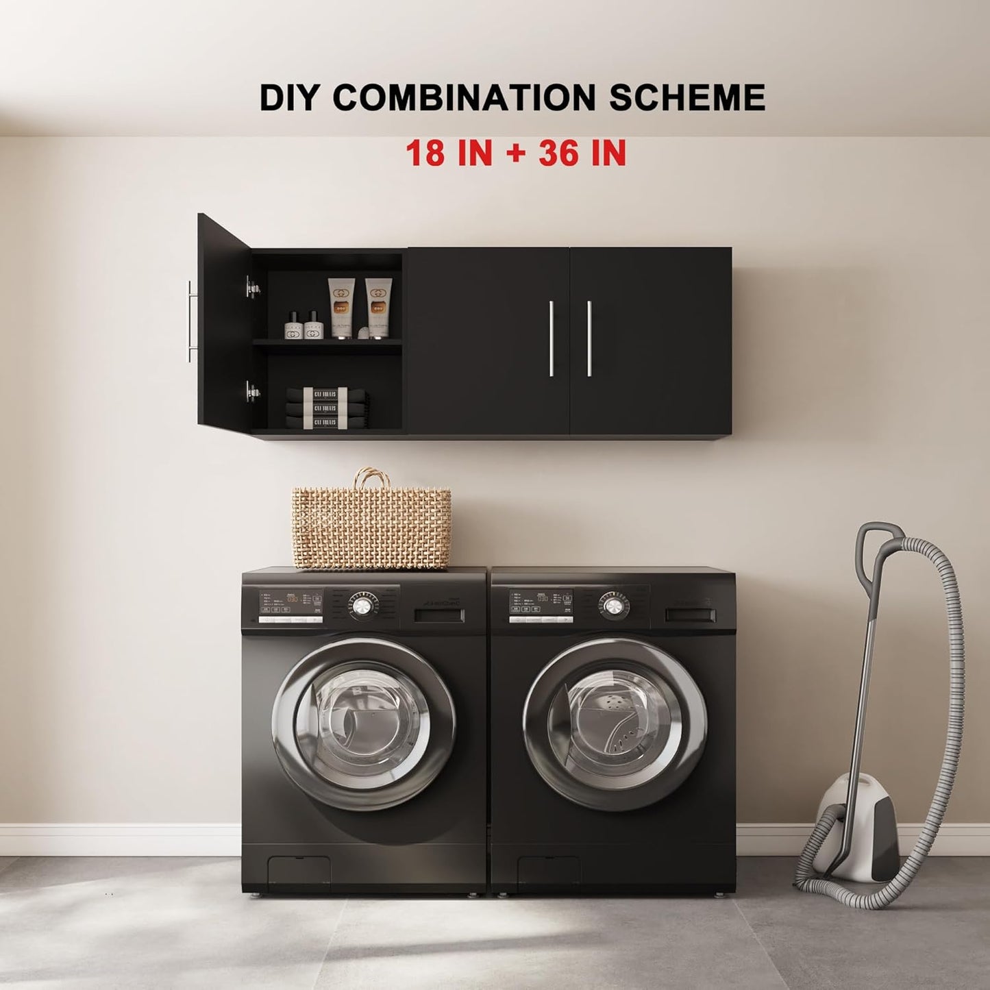 Wall Cabinet, 36" W x 12" D x 20" H Wooden Wall Mounted Storage Cabinet, Double Door Cabinet with Soft Close and Metal Handle and Adjustable Shelf, for Kitchen, Garage, Laundry, Bathroom, Black