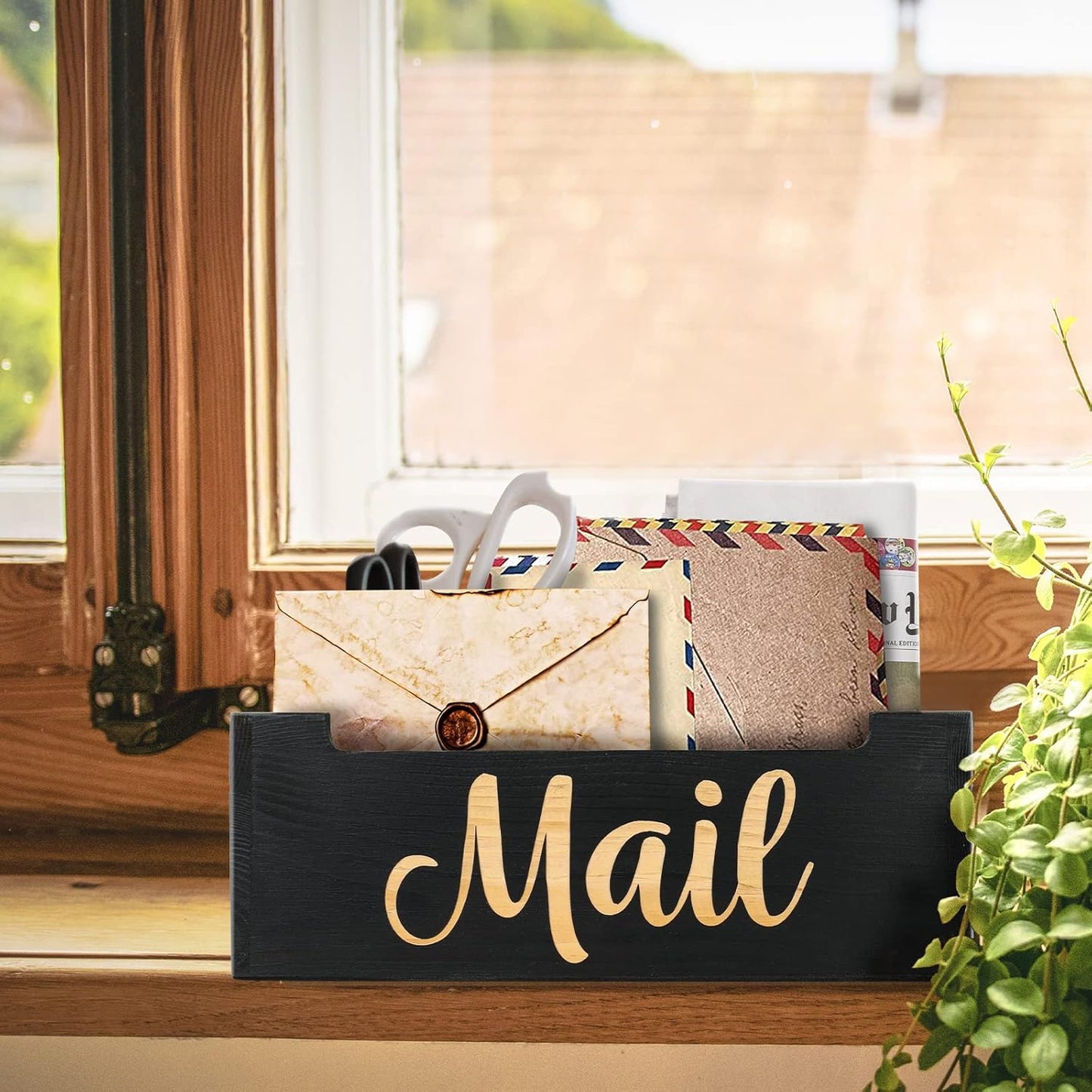 Mail Organizer Mail Holder Countertop, Rustic Wooden Mail Basket Mail Tray Letter Holder Box for Desk Home Office Wall Mount