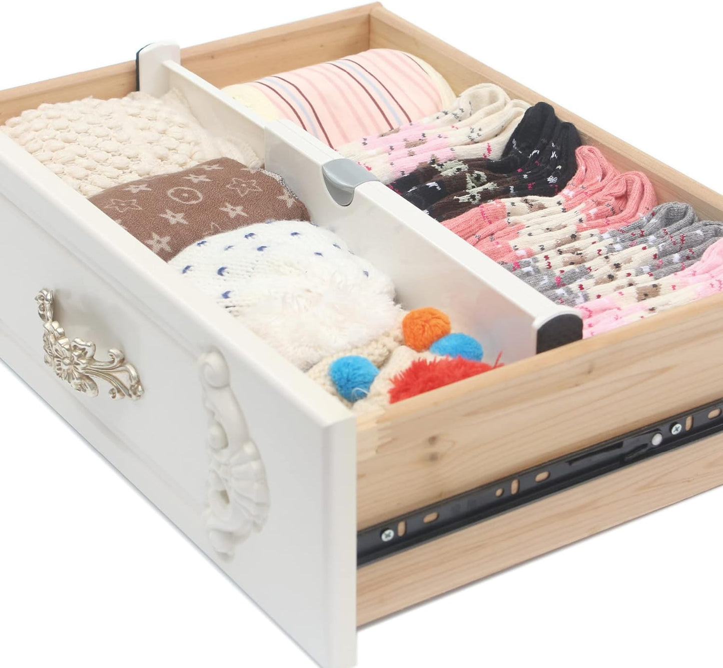 DIOMMELL 4 Pack Adjustable Dresser Drawer Dividers Organizers, Plastic Expandable Drawer Organization Separators for Kitchen, Bedroom, Closet, Bathroom and Office Drawers