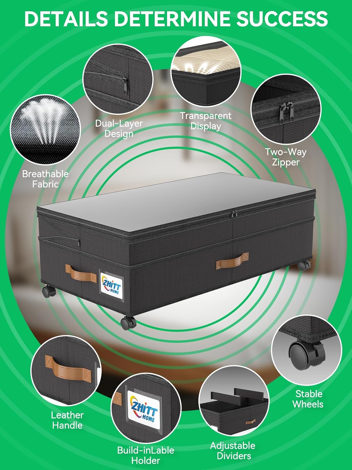 Under Bed Storage with Wheels, Upgraded Scalable Under Bed Storage Containers with Lids, 2Pack XXL Underbed Storage Organizer Rolling Bins for Shoes Clothes Toys