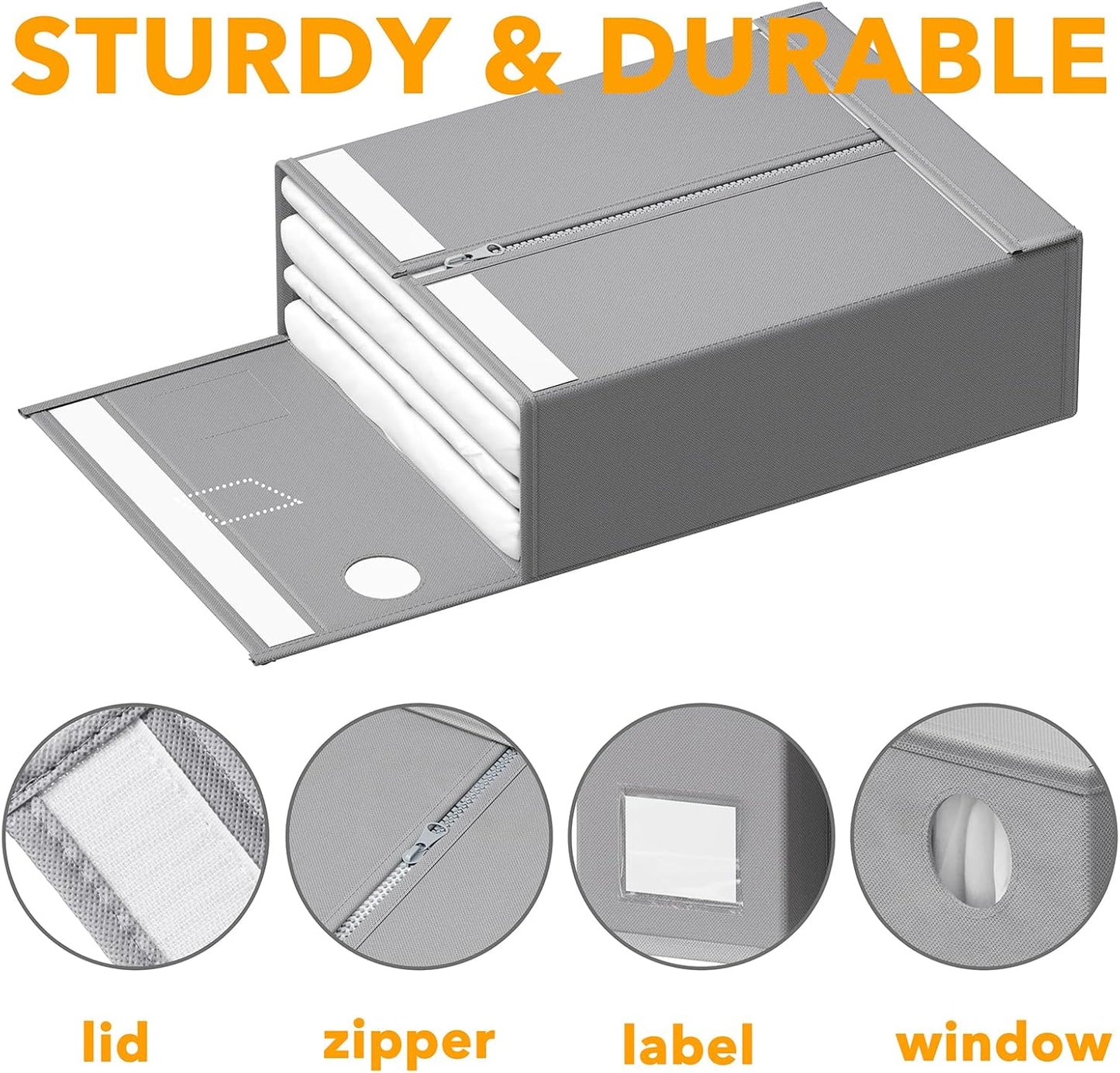 SpaceAid 3 Pack Bed Sheet Organizers and Storage, Foldable Sheet Organizer for Linen Closet, Sheets Set Folder Keeper with Window XL (Queen & King Size) Bedding Container (Gray, 3 Pack)