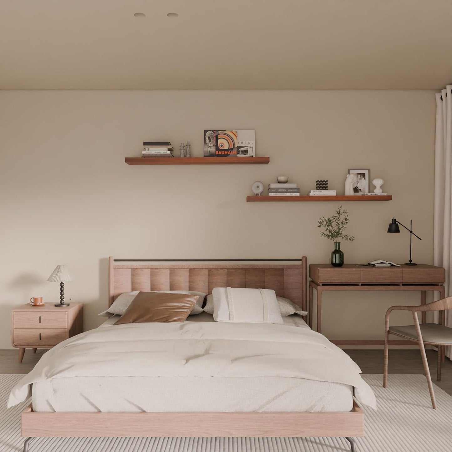 Floating Shelves for Wall, 48 Inch Extra Long Brown Wall Shelves, Set of 2, Hanging Invisible Brackets Floating Shelves for Living Room,Bedroom,and Kitchen