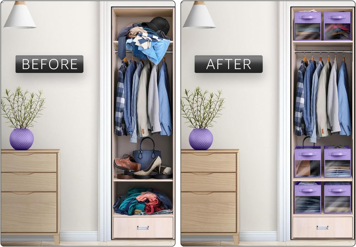 Sorbus 11 Inch Storage Bins with Clear Window - 6 Foldable Baskets for Organizing Clothes, Toys, Books - Sturdy Collapsible Fabric Storage Cubes with Handle - Storage Baskets for Shelves, Closets