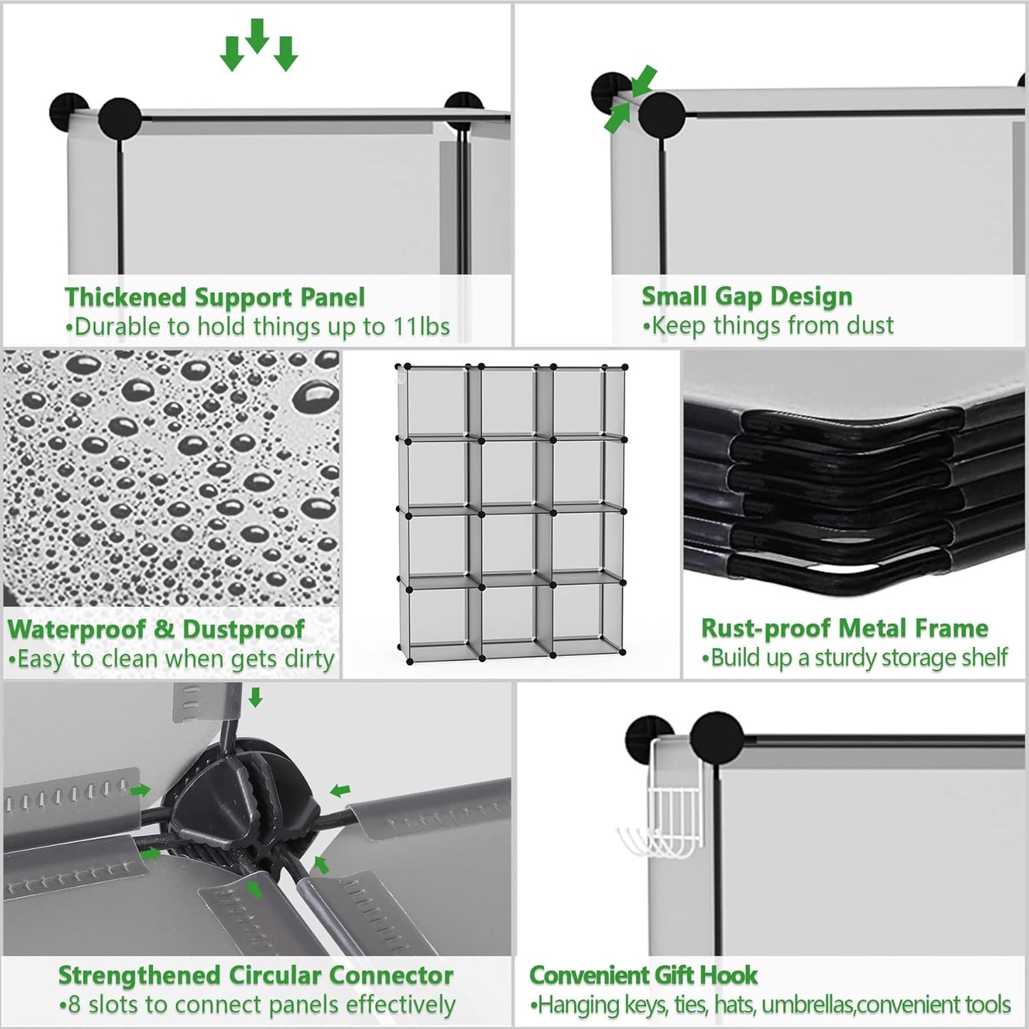 C&AHOME Cube Storage Organizer, 12-Cube Shelves Units, Closet Cabinet, DIY Plastic Modular Book Shelf, Ideal for Bedroom, Living Room, Office, 36.6" L x 12.4" W x 48.4" H Grey UPCS12G