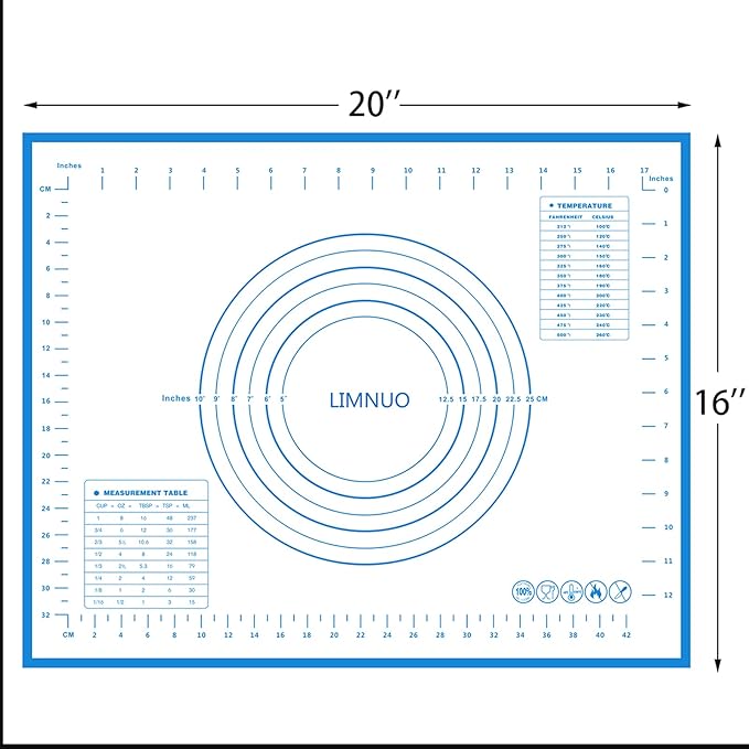 Silicone Baking Mat,Non Stick Rolling Dough with Measurements for Pie Pizza Cookies Fondant Making,Extra Thick Non Slip Silicone Pastry Mat