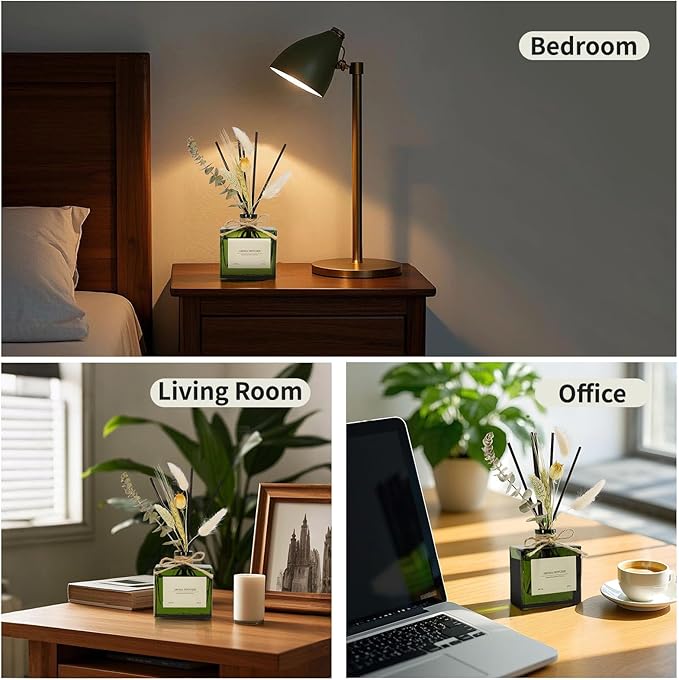 Reed Diffuser, 6.09 oz Jasmine Lily Scent Diffuser with Sticks & Dried Flowers, 120 Days Long Lasting reed diffusers for home, Elegant fragrance for Bathroom Bedroom Office Decor, Air fresh