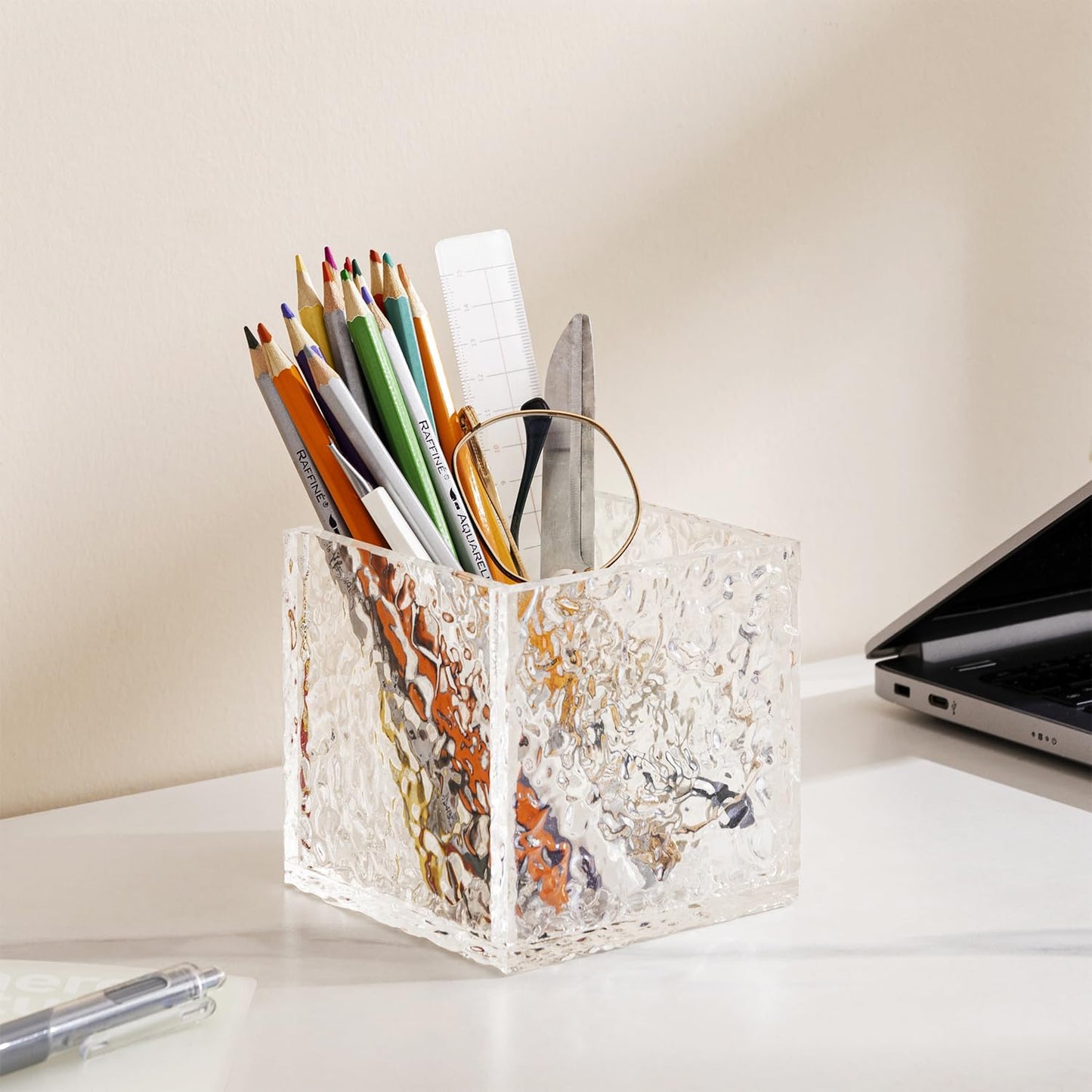 Remote Control Holder, Acrylic Desk Organizer Stone Texture TV Remote Holder Cosmetic Storage Box Modern Remote Organizer Remote Storage Box for Home Office School.