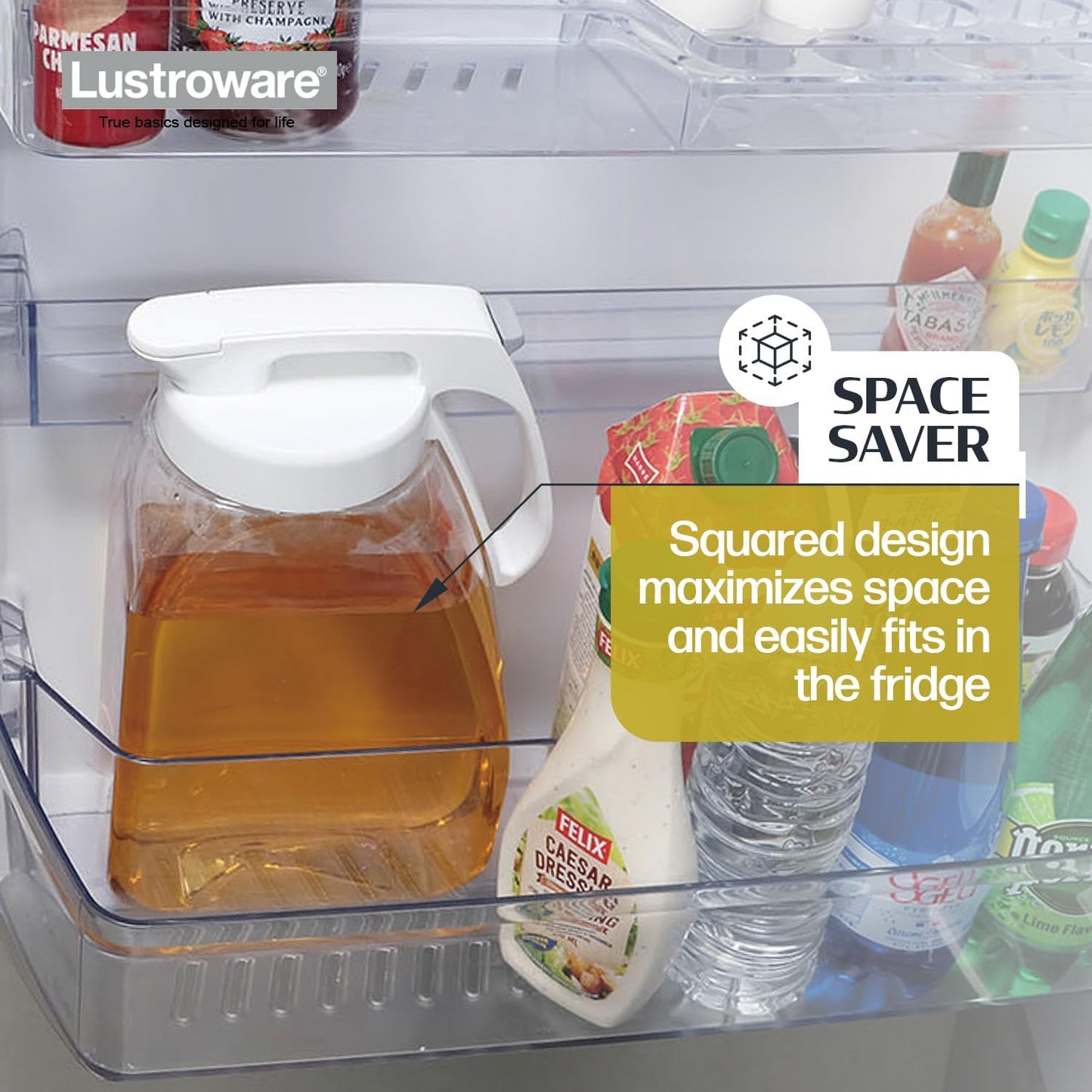 QuickServe Large Airtight Pitcher - 3L (101oz), Heat Resistant, BPA-Free SAN Plastic, One Touch Open & Close, Space-Saving, Made in Japan - White