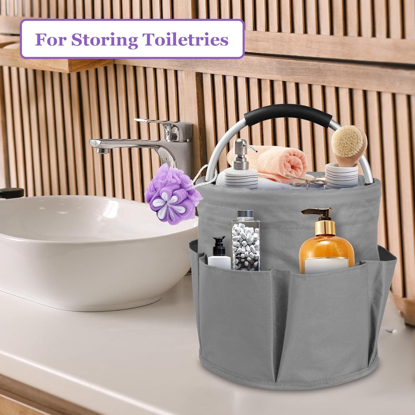 17L Cleaning Caddy for Cleaning Supplies, 2Pieces Portable Garden Tool Bag with 6 Pockets, Foldable Tool Bucket Organizer, Storage Basket for Bathroom, Garden, Dark Gray + Navy Blue