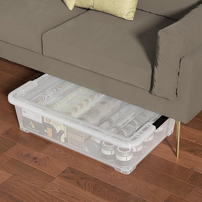 50 Quart Clear Latch Bin with Lid, Large Plastic Under Bed Storage Box, 3 Pack